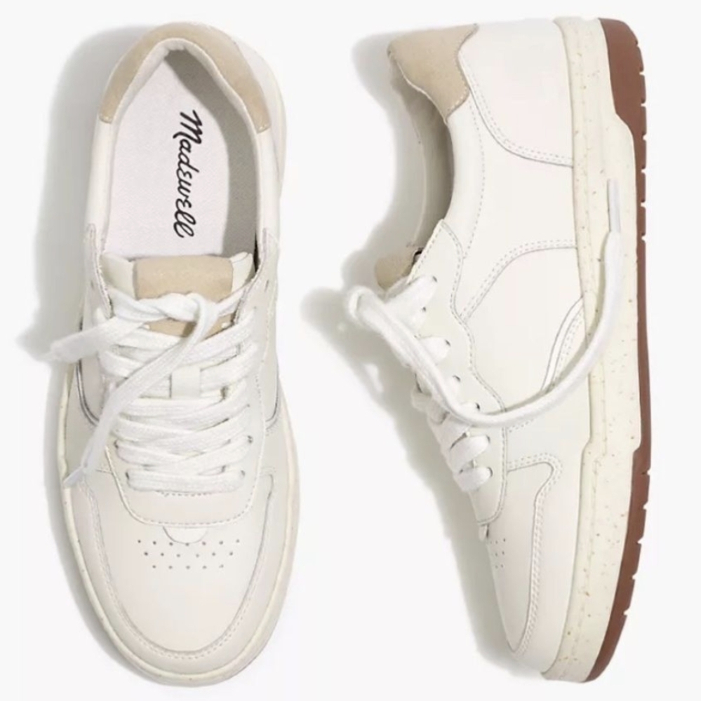 Madewell Court Sneakers in White Leather, Ivory Multi, Size 7